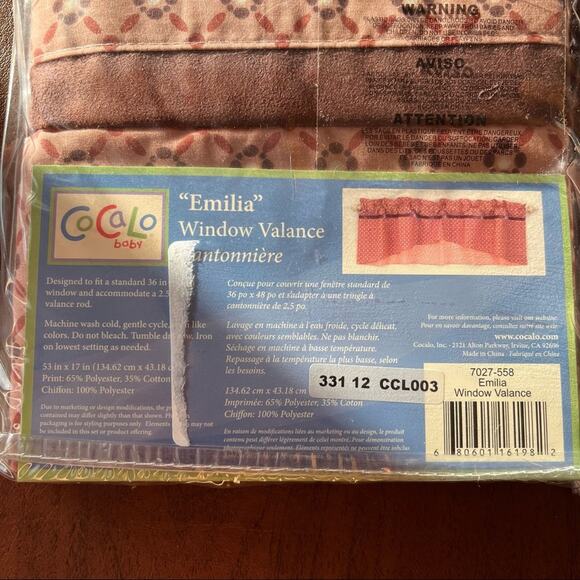 CoCaLo Emilia Window Valance set of 2 Pink 36 x 48 - Picture 7 of 10